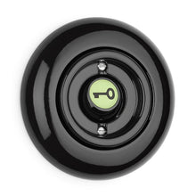 Kép betöltése a galériamegjelenítőbe: Porcelán - nyomógomb - utánvilágító, kulcs, fekete